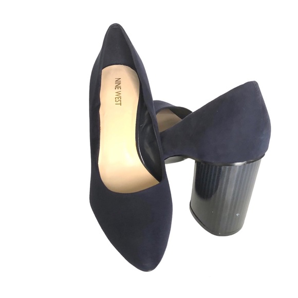 NINE WEST Navy Blue Faux Suede Camanda Heeled Pumps Heels Women’s Size 10 - Picture 2 of 12